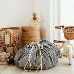 Play And Go Speelmat En Opbergzak Organic Grid Blue