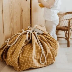 Play And Go Speelmat En Opbergzak Organic Grid Mustard
